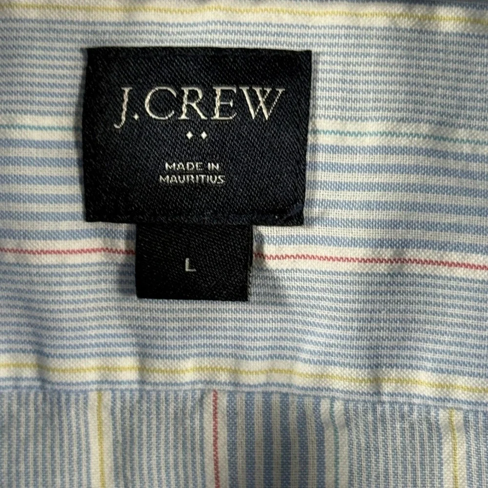 J.Crew Mens Large Blue White Striped Cotton Button Down Shirt Long Sleeve L